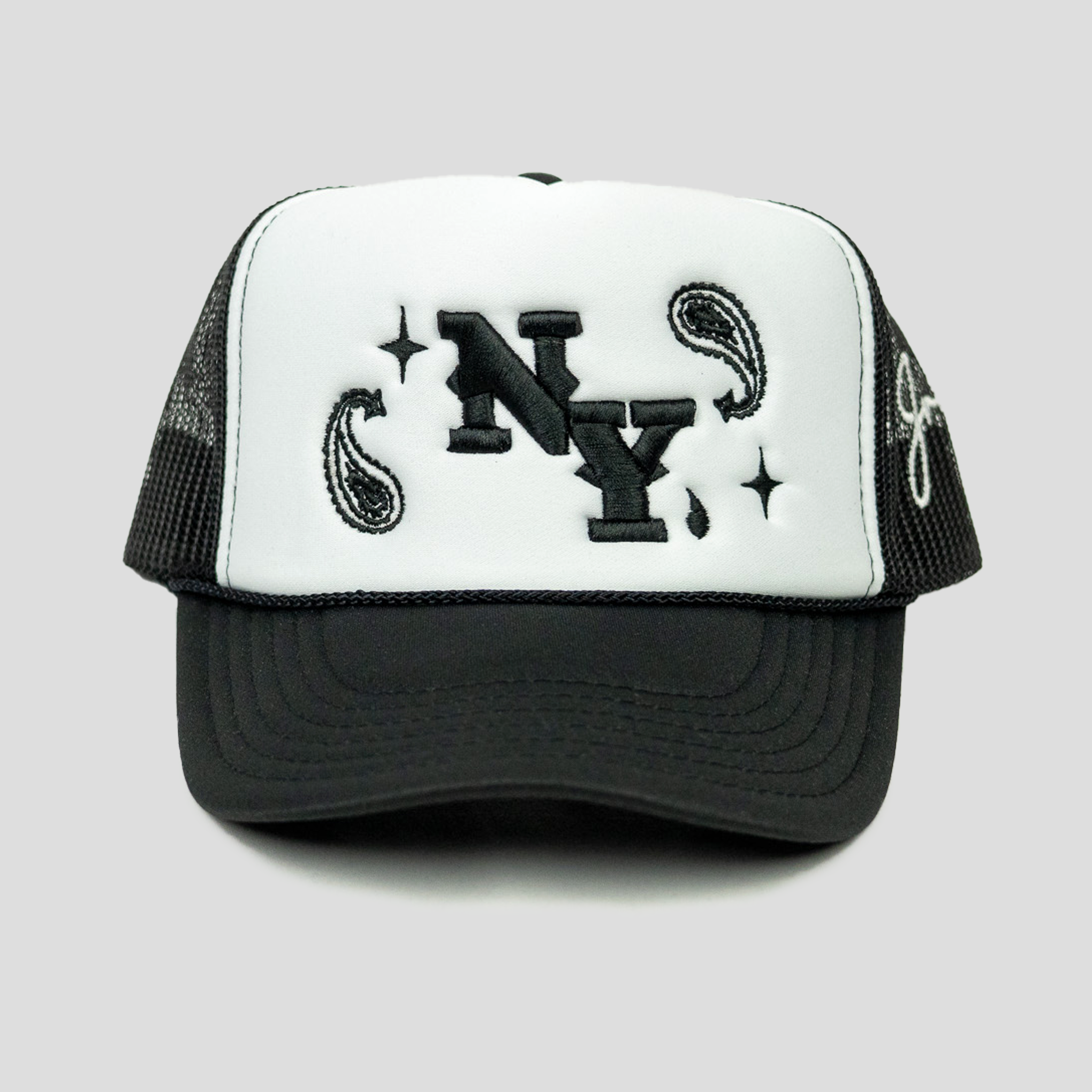 NY Paisley Trucker Hat (BLACK/WHITE)